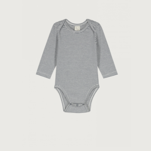 Baby Onesie L:S gray label blue grey- cream GOTS