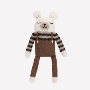 Polar bear knit toy - nut overalls
