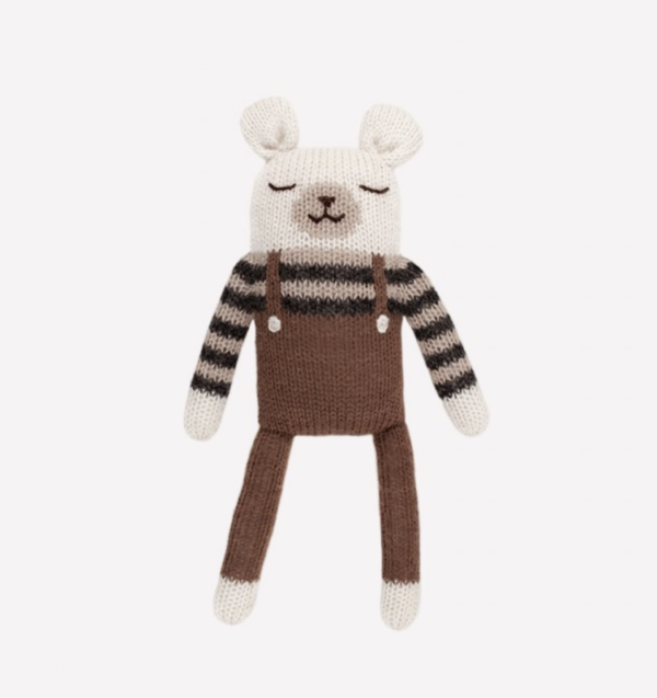 Polar bear knit toy - nut overalls