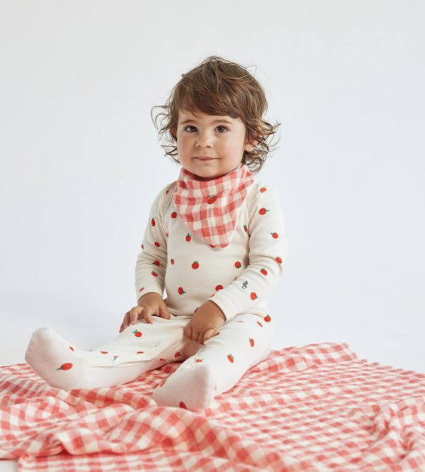 Baby tomato overall and Vichy accesorios set - OFFWHITE