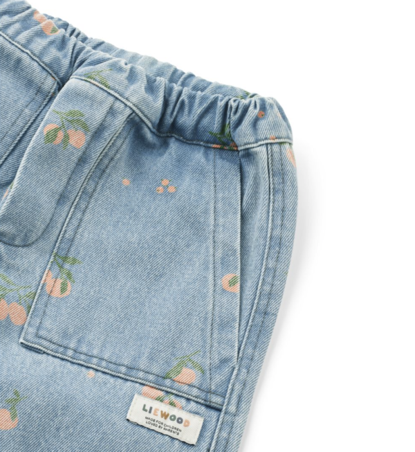 Cesar Printed Denim Pants - Peach/Light blue denim