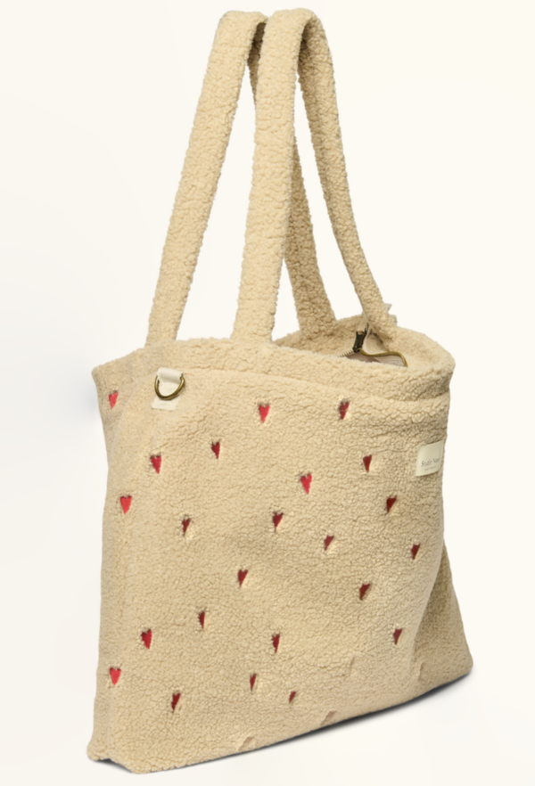 diaper bag hearts ecru